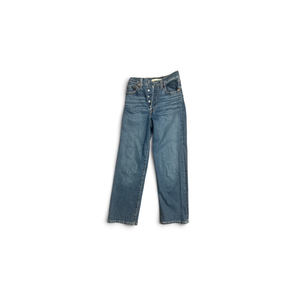 Levis Ribcage Straight Ankle Jeans Womens 24 Medium Wash High Rise Button Fly
